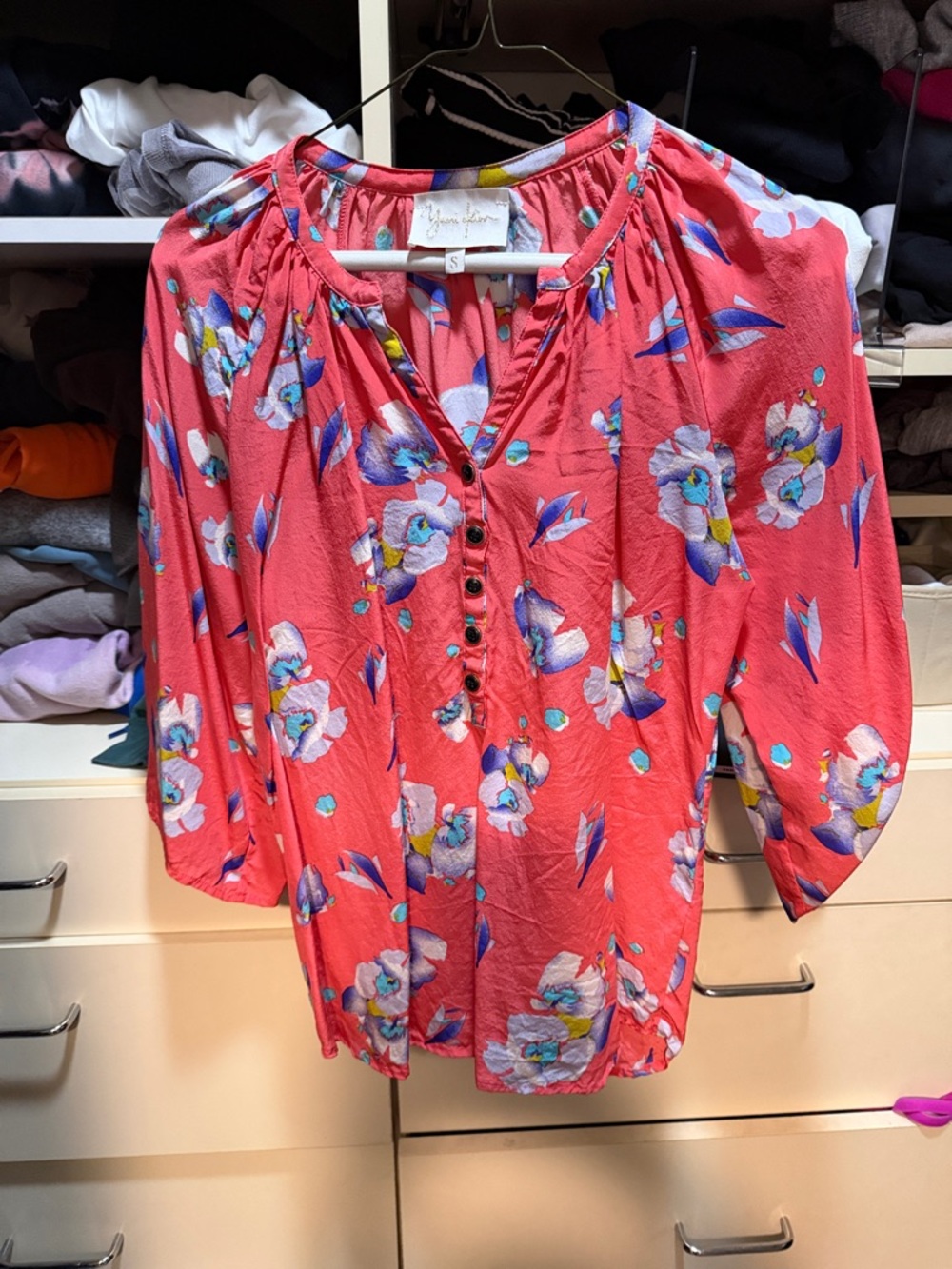 Yumi Kim Coral Floral Button-Front Blouse